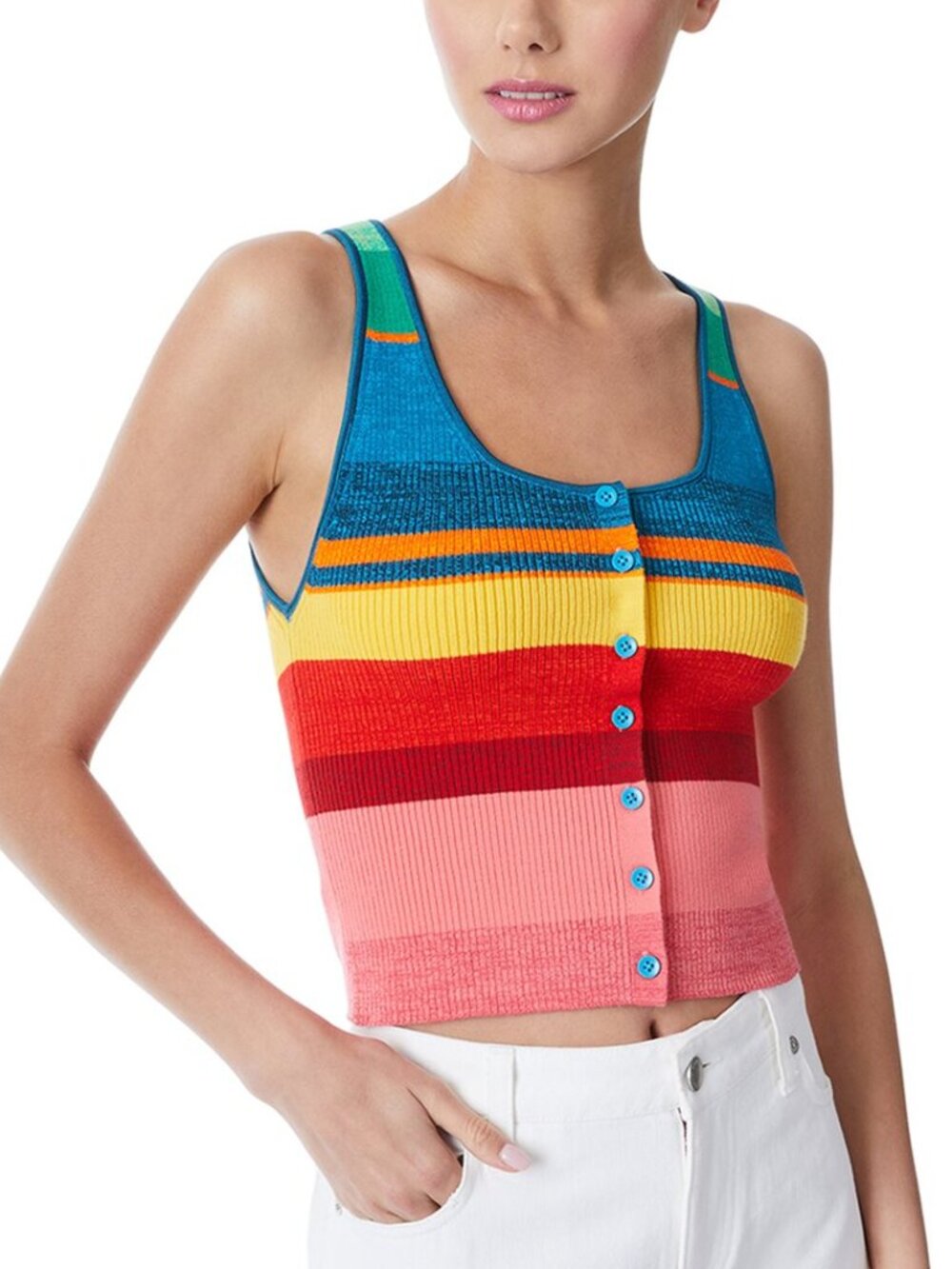 Alice + Olivia Daryn Striped Button Tank Top
